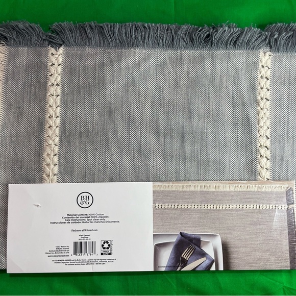 New Better Homes and Gardens 4 Pack Placemats - Gray Cream Fringe Rustic Elegant - Picture 3 of 6